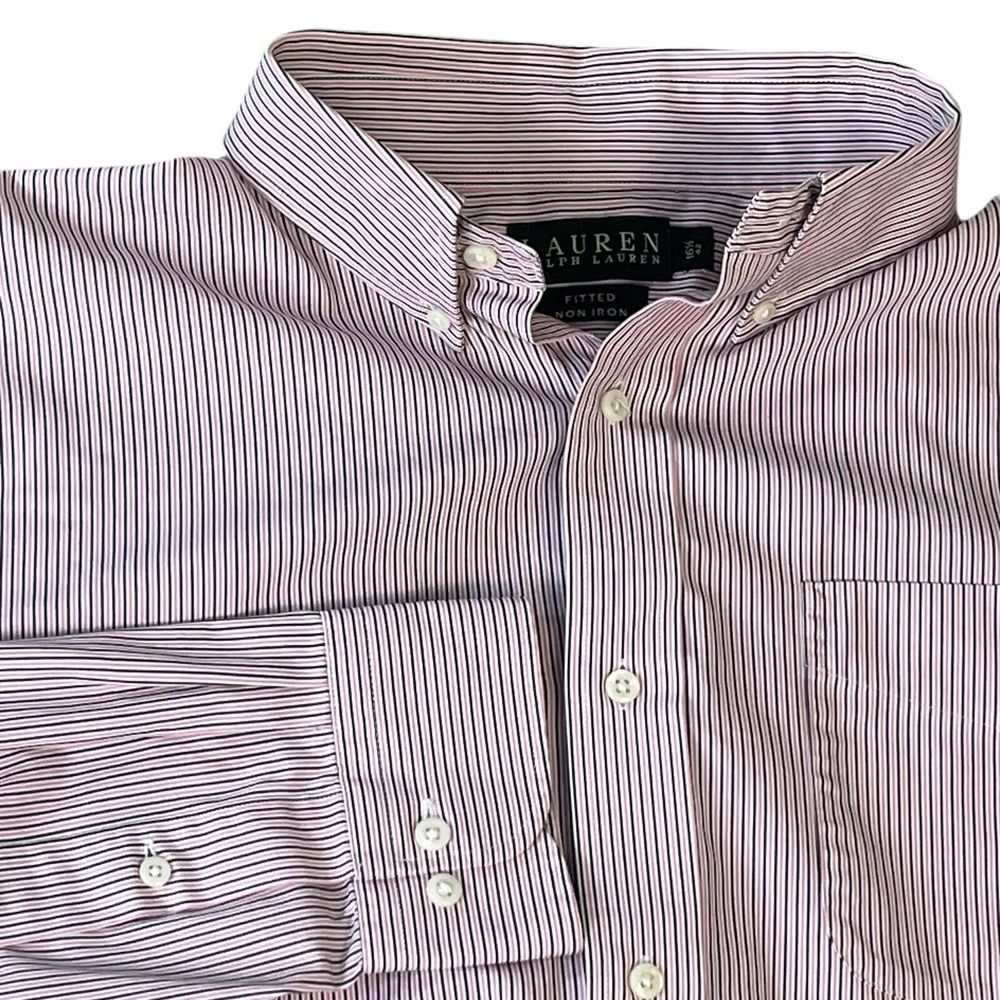 LAUREN RALPH LAUREN FITTED NO IRON 16 1/2 MENS BUTTON DOWN PINSTRIPE SHIRT EUC